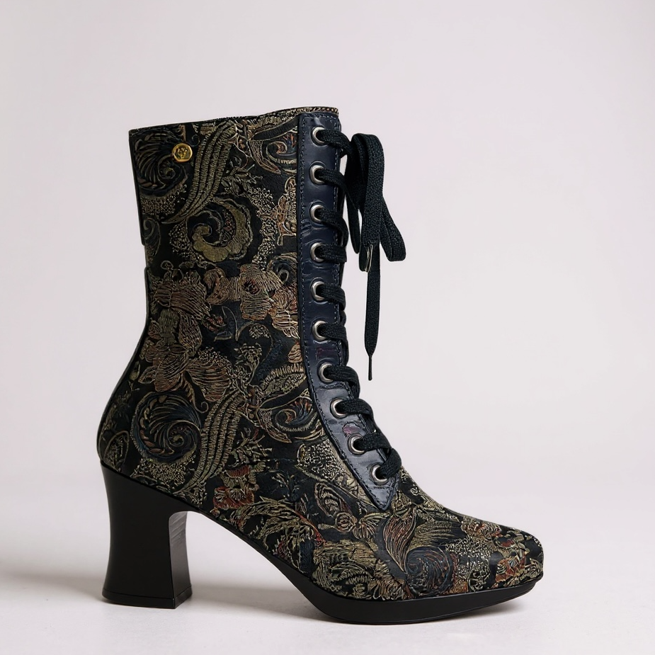 Fergie - Black blue Floral victorian lace up