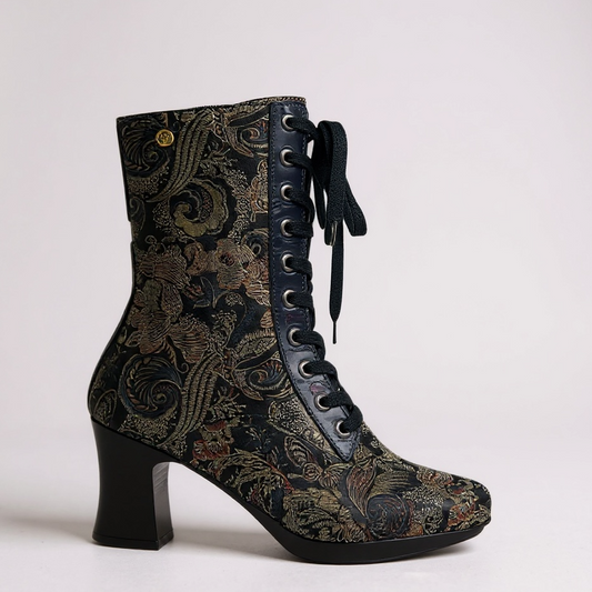 Fergie - Black gold- blue Floral victorian lace up