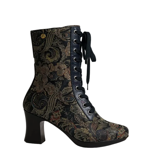 Fergie - Black gold- blue Floral victorian lace up