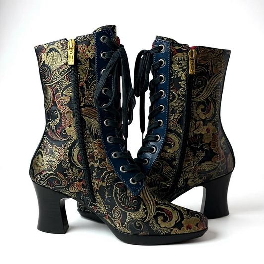 Fergie - Black gold- blue Floral victorian lace up