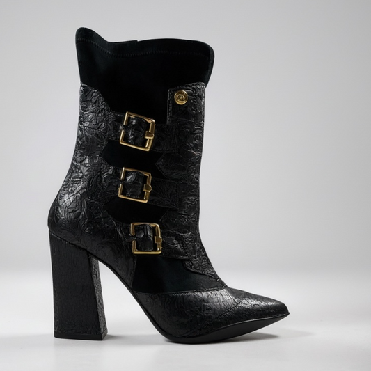 Peron - Black Flower Stretch high heel ankle boot- last pair 37