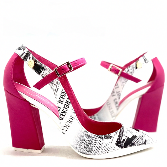 Pointure - Fuchsia/White Newsprint High Heel - Chanii B