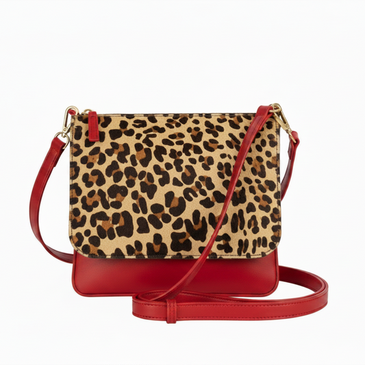 Vino- Leopard cowhide red messenger bag