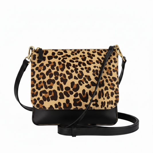 Vino- Leopard cowhide black messenger bag
