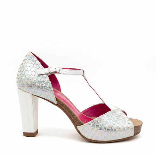 Salute - White Iridescent t strap sandal