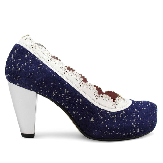 Tu Es Belle - Navy white heel shoe