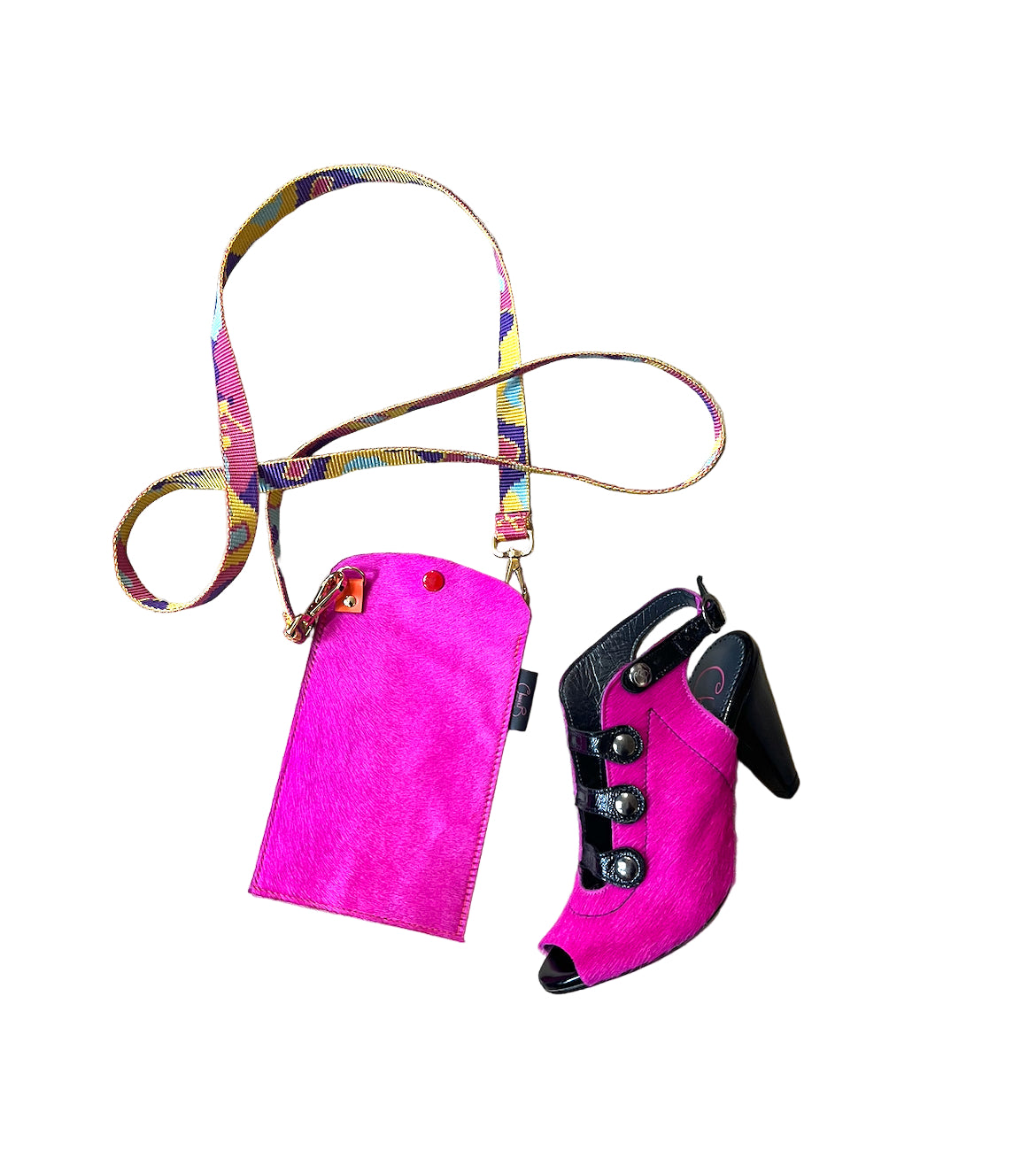 Le Paquete-Fuchsia cow hide-orange phone holder bag - Chanii B