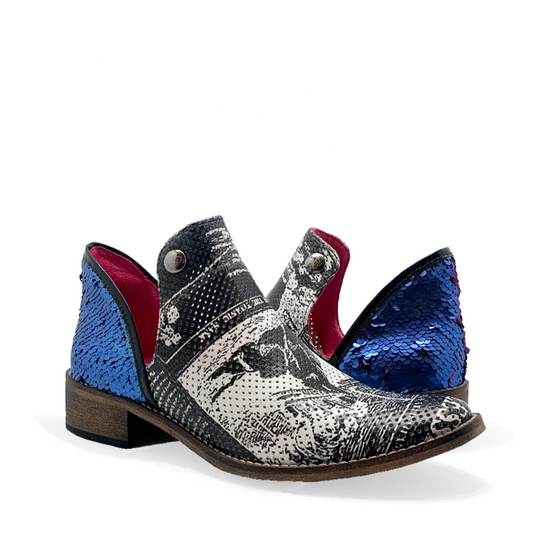 Zippette -Black Newspaper Navy Metallic boot - Chanii B