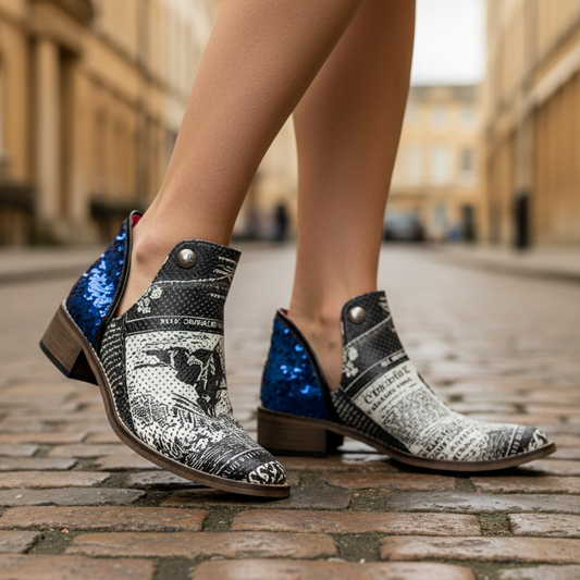 Zippette -Black Newspaper Navy Metallic boot - Chanii B