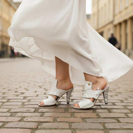 Saturn White open toe mule heel - Chanii B
