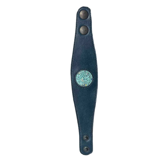 Handmade navy leather crystals disc braclet