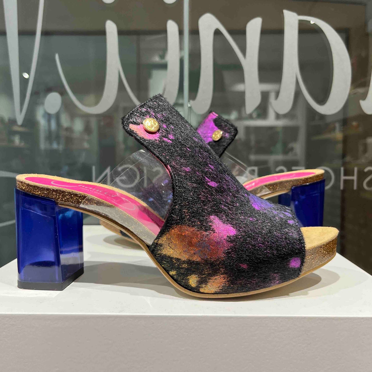 Cannes-Black Rainbow cow hide slide-Pre order