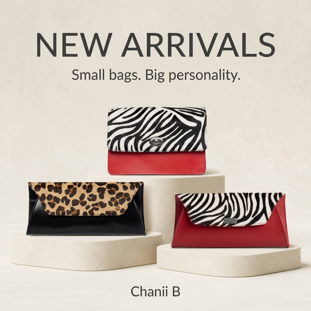 Chanii B new-arrivals image featuring the leopard and zebra clutches and zebra handbag