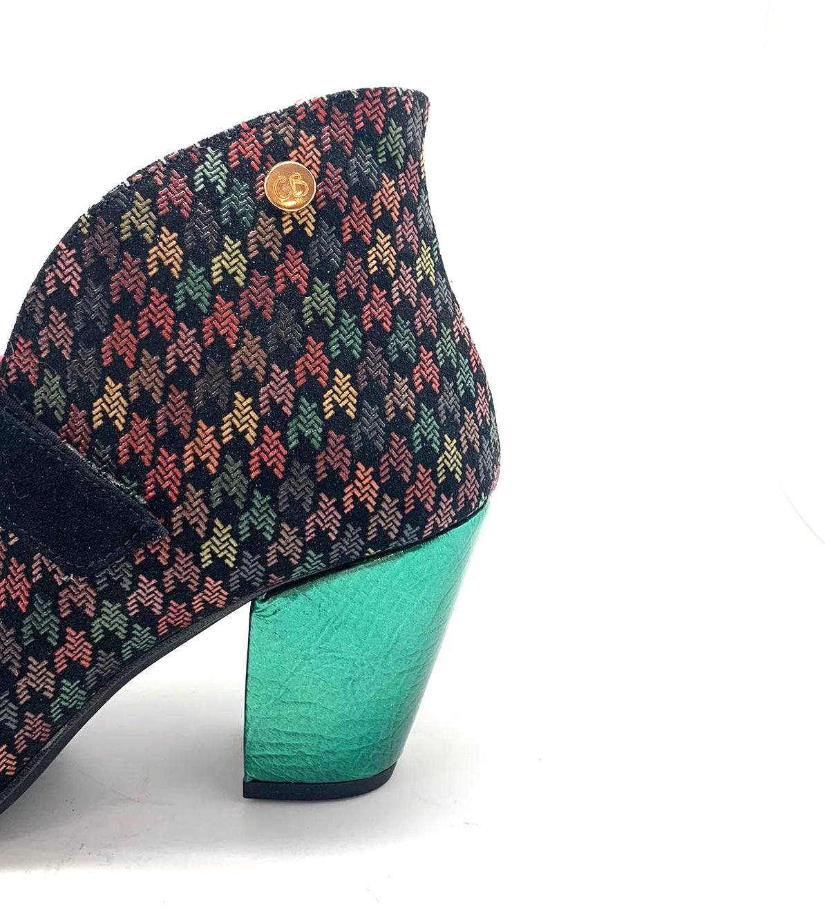 Sophisticated Heeled boots called the Stylo -Multi houndstooth strap shoe