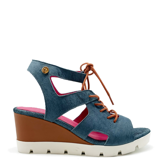 denim blue wedge sandal