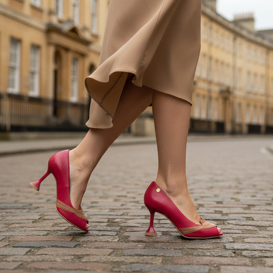 Demure-Ray- Red and tan heel