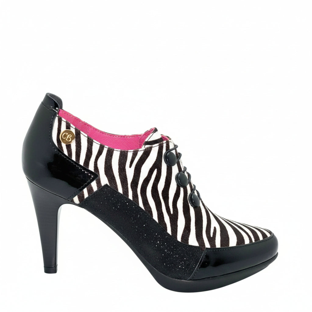 Zebra & Black Button Shoe Boot