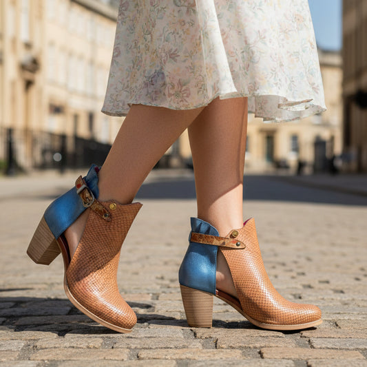 Indigo- Tan and denim ankle boot - Chanii B