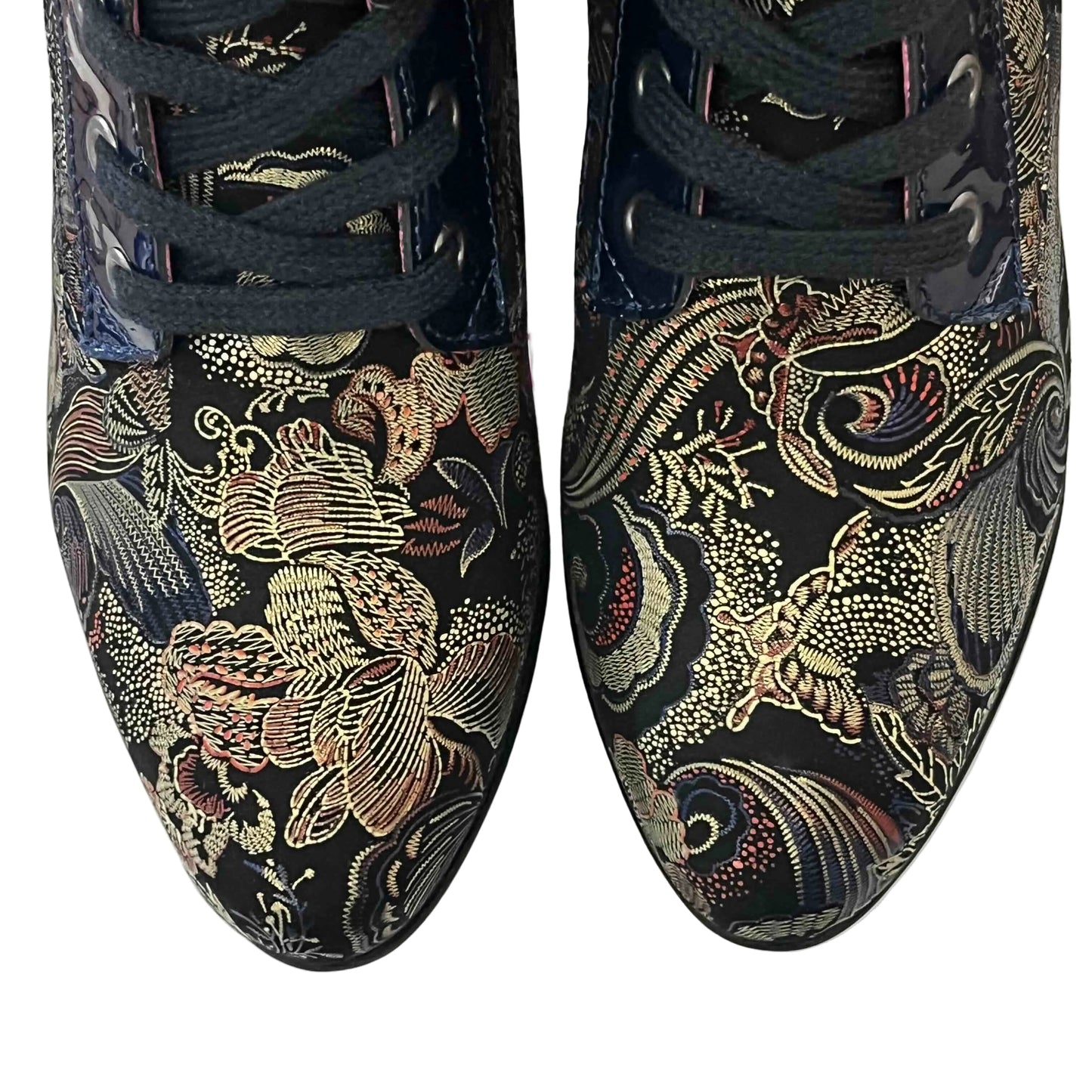 Fergie - Black gold- blue Floral victorian lace up