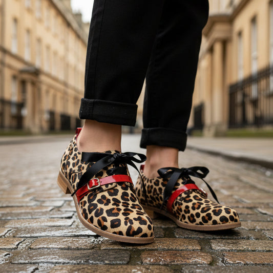 Excuse Moi - Leopard cow hide lace up