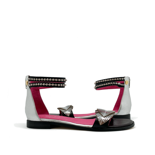 Izzy flat sandal silver black - Chanii B