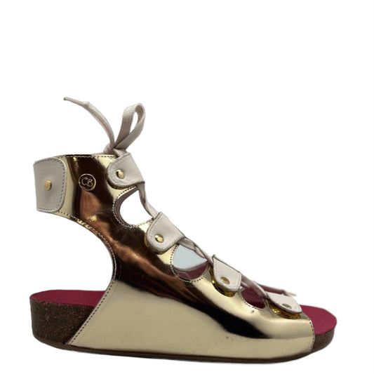 Je Savoir- platinum gold lace up cork sandal - Chanii B