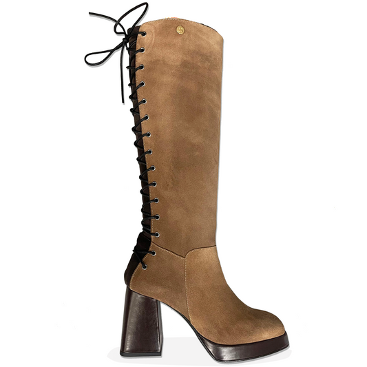 La Femme - Camel long leg platform heel boot - Chanii B