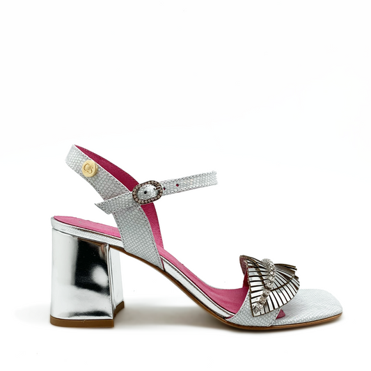 Mimi silver block heel sandal - Chanii B