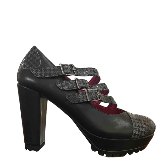 Patina platform black and gray houndstooth