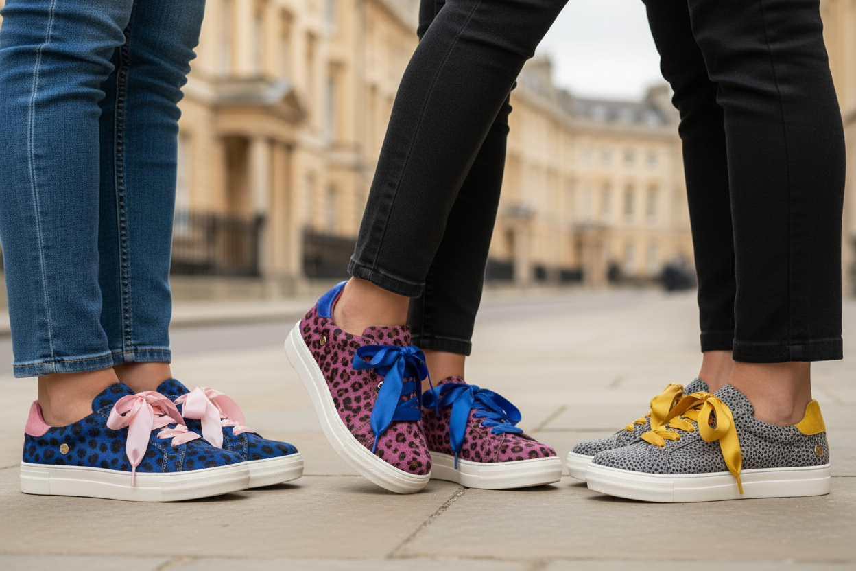 Three models each wearing complete pairs of Skate sneakers for slideshow