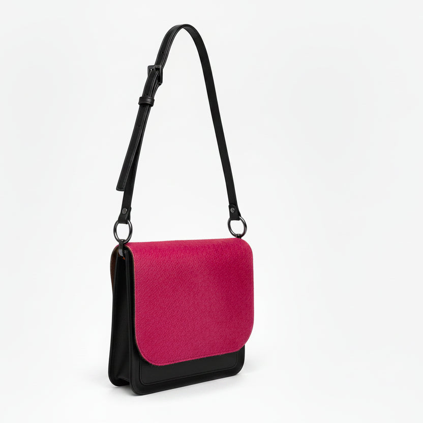 fuchsia cowhide black messenger bag