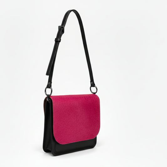 fuchsia cowhide black messenger bag