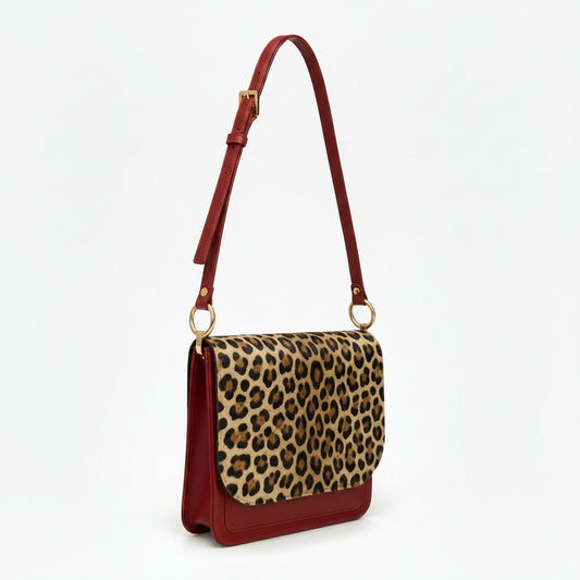 Vinette- Leopard cowhide red messenger bag- Pre order