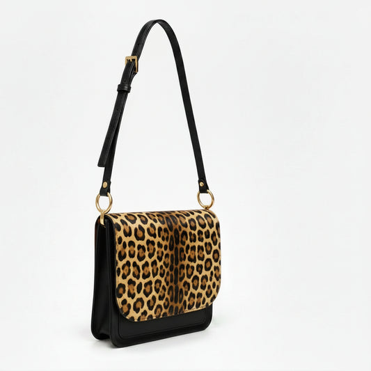 Vinette- leopard cowhide black messenger bag