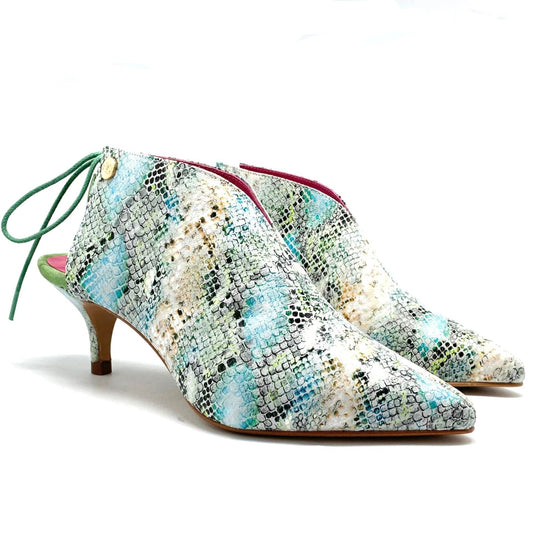 Sliver - Green Serpent slip on kitten heel - Chanii B