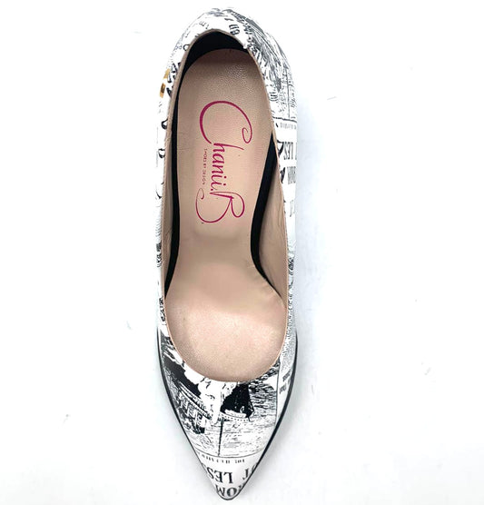 Pailette - White Newsprint/Navy-Black Sole - Chanii B