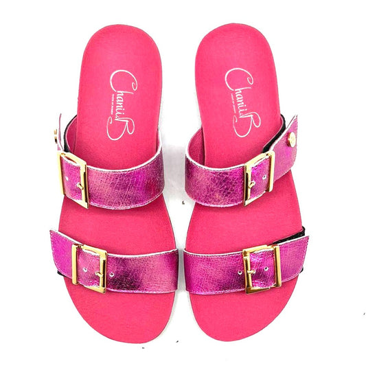 Je T'aime - Fuchsia Crack flat cork sandal - Chanii B