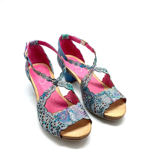 Fille - Blue multi flower low heel sandal - Chanii B