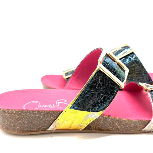 Je T'aime -White rainbow unicorn-blue-flat cork sandal - Chanii B