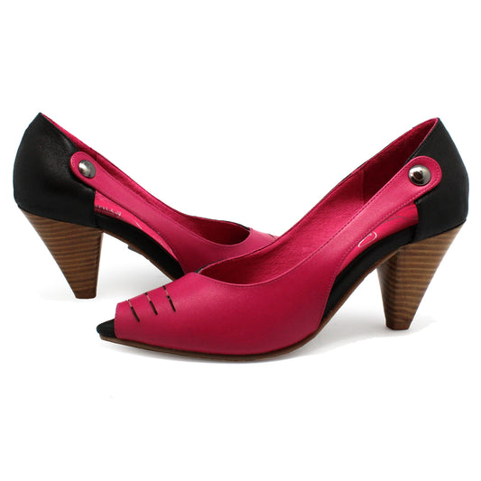 Avec Lait - Fuchsia Black peep toe shoe - Chanii B