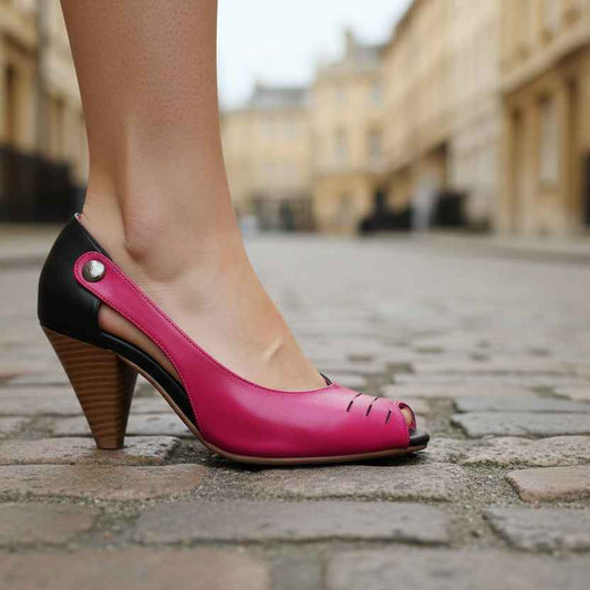Avec Lait - Fuchsia Black peep toe shoe- last pair 41