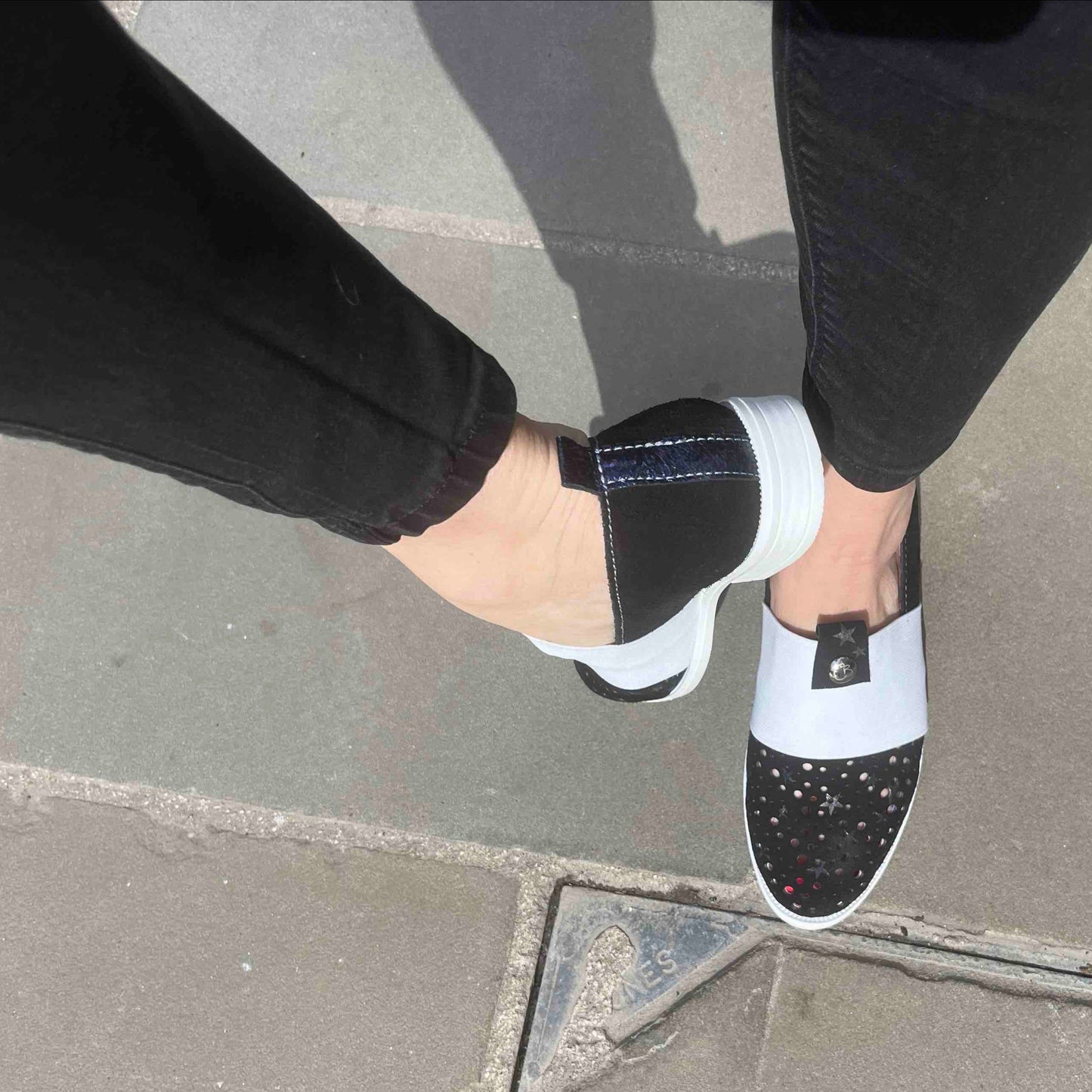 BLACK SUEDE SLIP ON SHOE WITH ELASTIC INSTEP