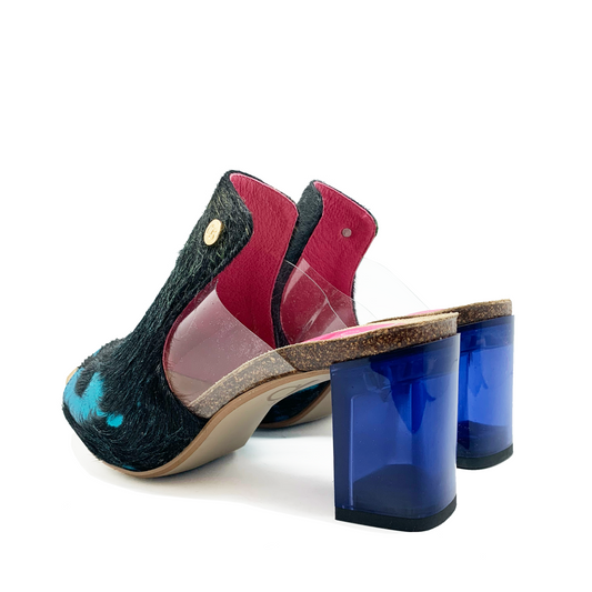 Cannes-Black Rainbow cow hide slide - Chanii B