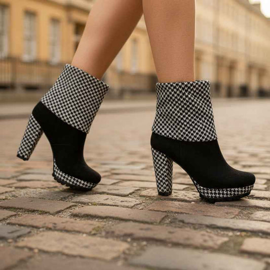 Champignon - Black Suede Houndstooth Platform Boot- Last pairs 35 and 36