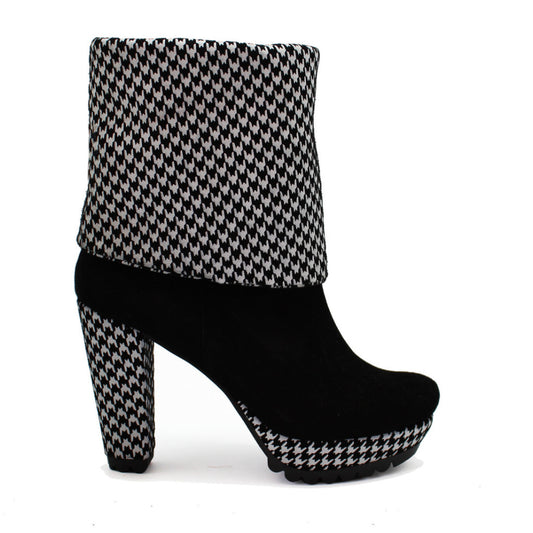 Champignon - Black Suede- Houndstooth- platform boot- LAST PAIRS 35 & 36 - Chanii B