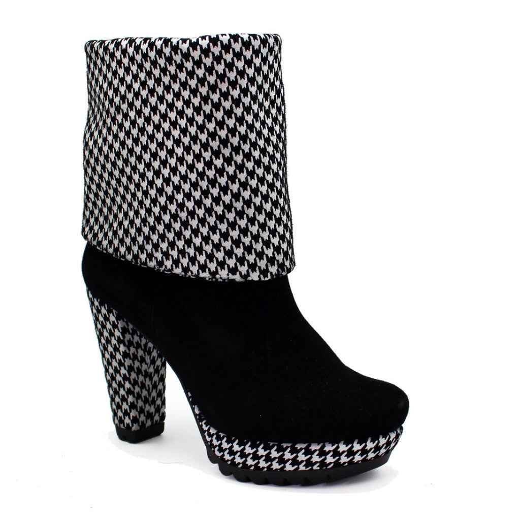 Champignon - Black Suede Houndstooth Platform Boot- Last pairs 35 and 36