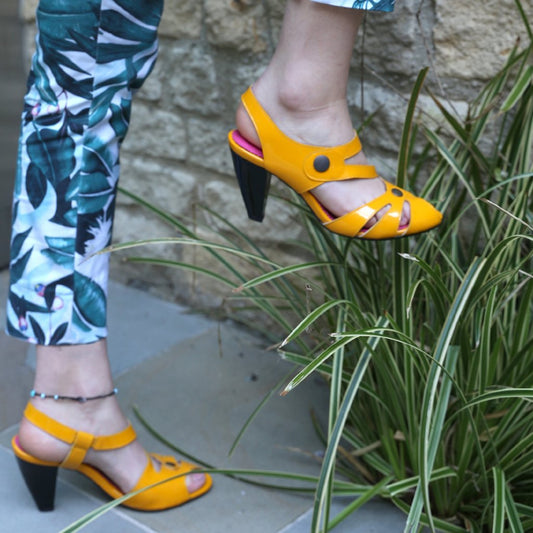 Chardonnay - Mustard Yellow Patent open toe- LAST PAIRS 39 AND 41! - Chanii B