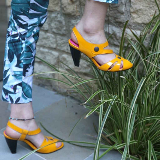 Chardonnay - Mustard Yellow Patent open toe- LAST PAIRS 41!