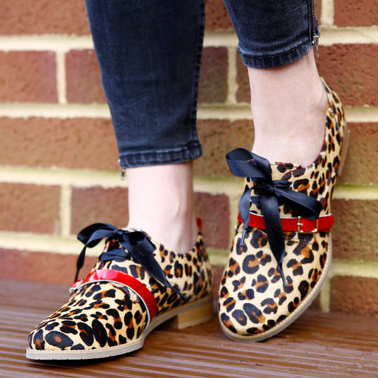 Excuse Moi - Leopard cow hide lace up - Chanii B