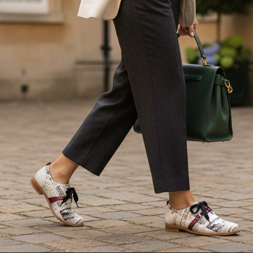 Excuse Moi - White Newsprint lace up shoe - Chanii B